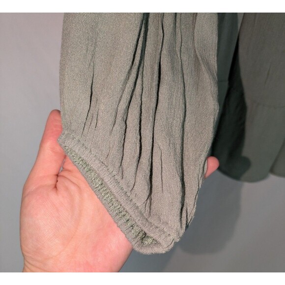 NWT Cozy Casual Dress M Women's Green Long Balloon Sleeve Babydoll Cottage Fairy - Picture 4 of 7